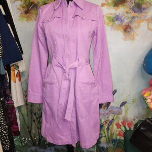 Vintage Styled Lilac Button-Front Trench Coat With Belt- Liz Claiborne